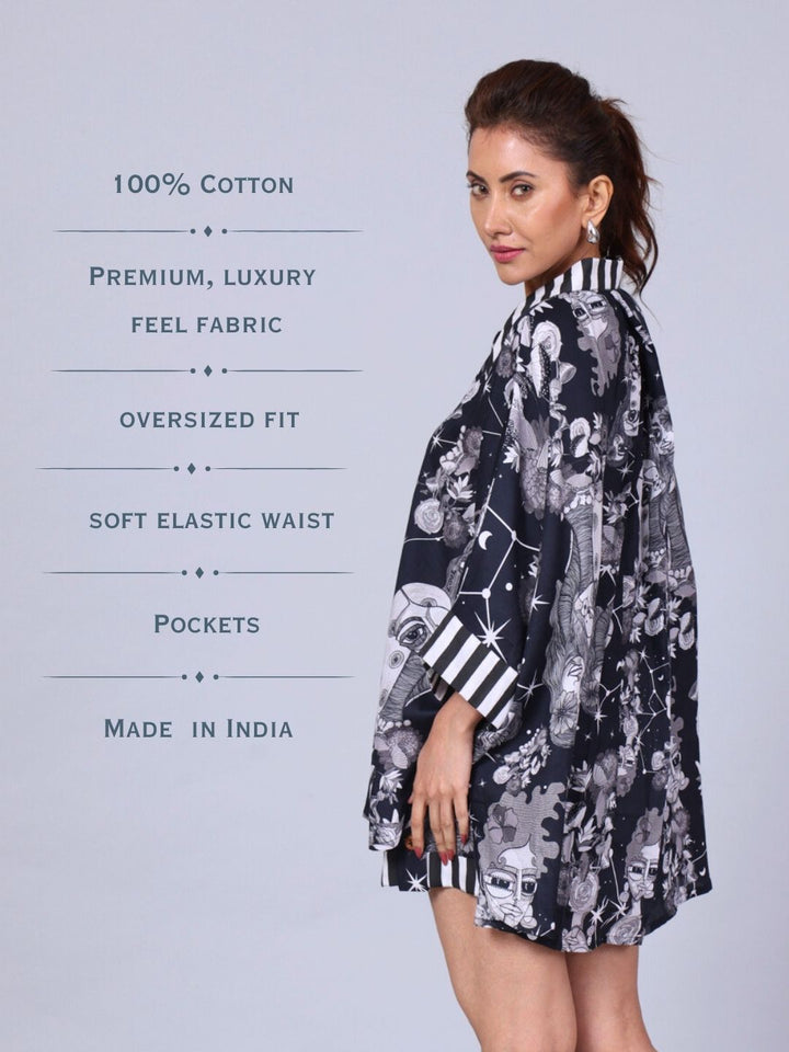 Women’s Cotton Top &amp; Shorts Co-ord Set – Luna Print | Soft Summer Set by Tura Turi
