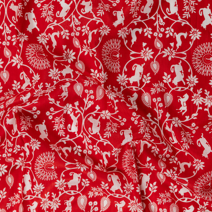 Cotton Malmal Fabric | Shikargah Red