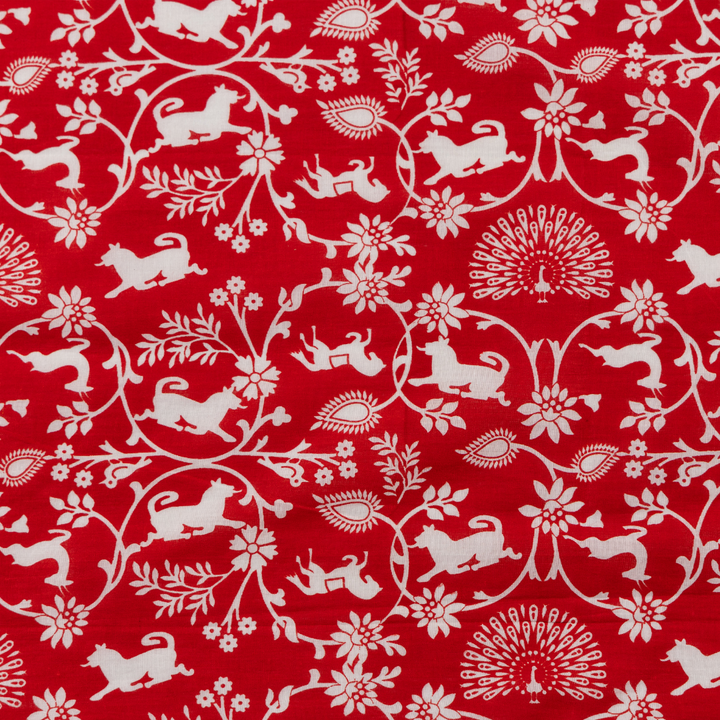 Cotton Malmal Fabric | Shikargah Red
