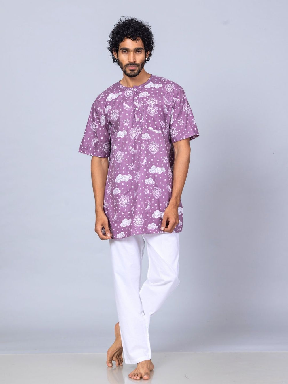 Nayantaara mauve men’s cotton night suit – soft sleepwear by Tura Turi