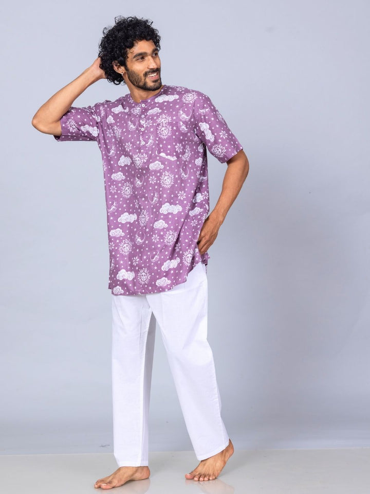 Nayantaara mauve men’s cotton night suit – soft sleepwear by Tura Turi