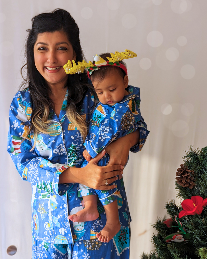 Cotton Night Suit, Women | Jingle Bells - Blue