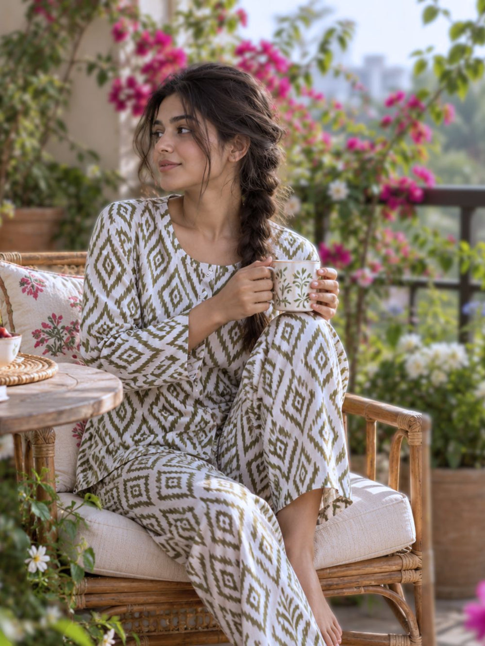 no bra needed loungewear nightsuit set in cotton mulmul