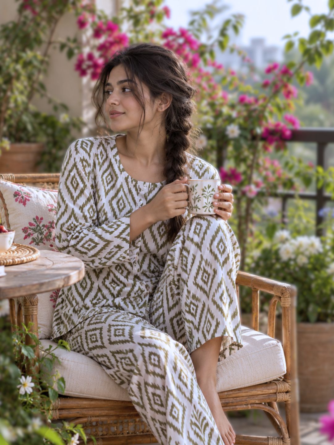 no bra needed loungewear nightsuit set in cotton mulmul