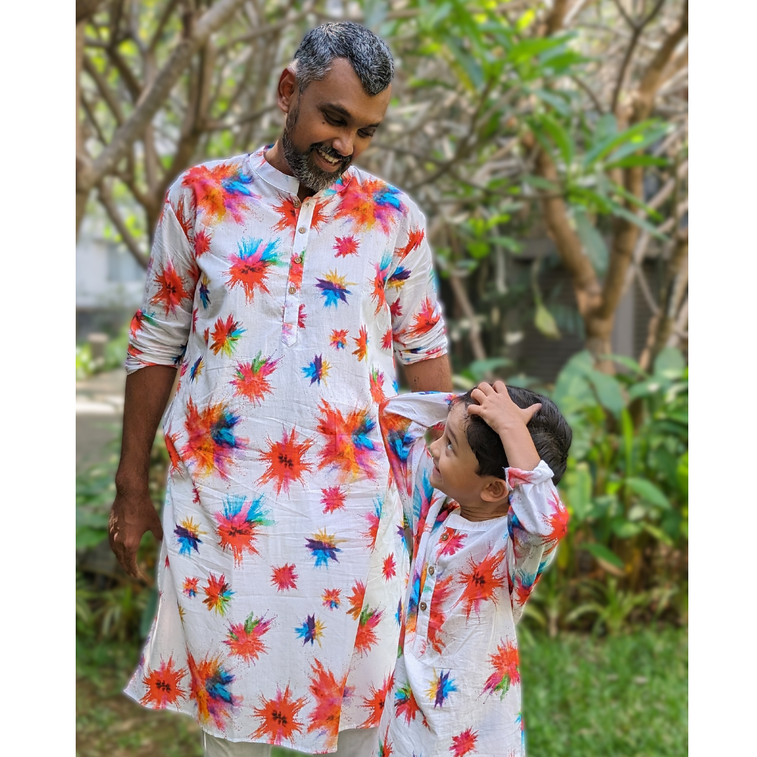 holi print kurta for boys and men in cotton muslin