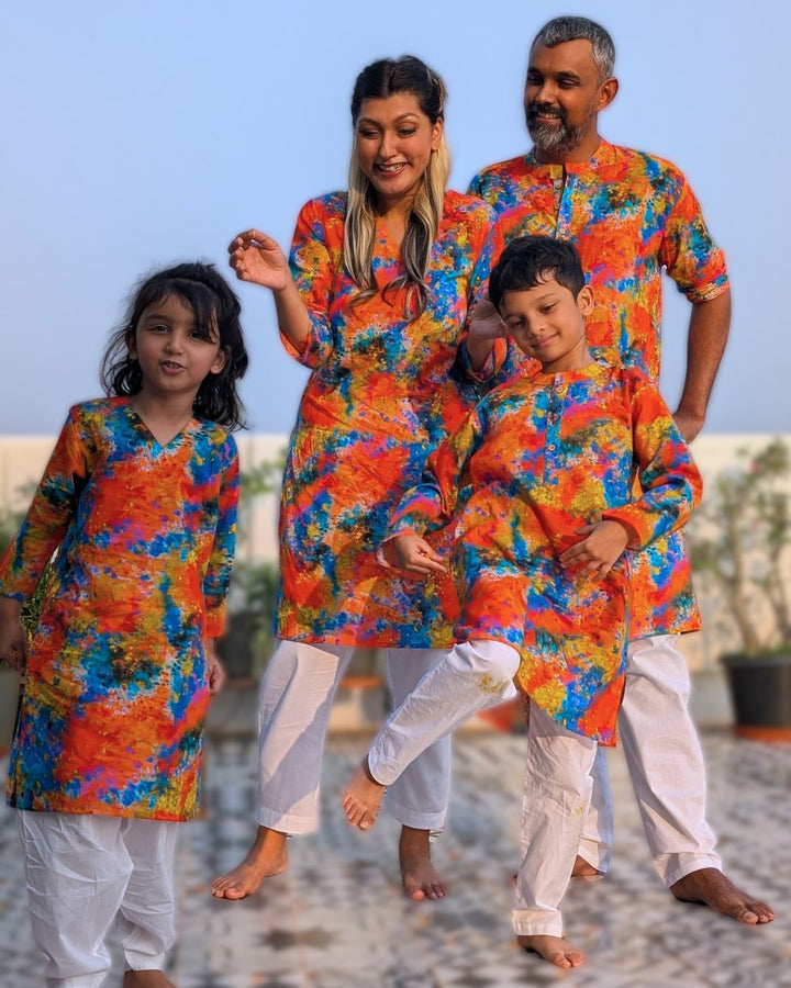 Holi print Cotton Kurta for Boys, Men | Gulaal