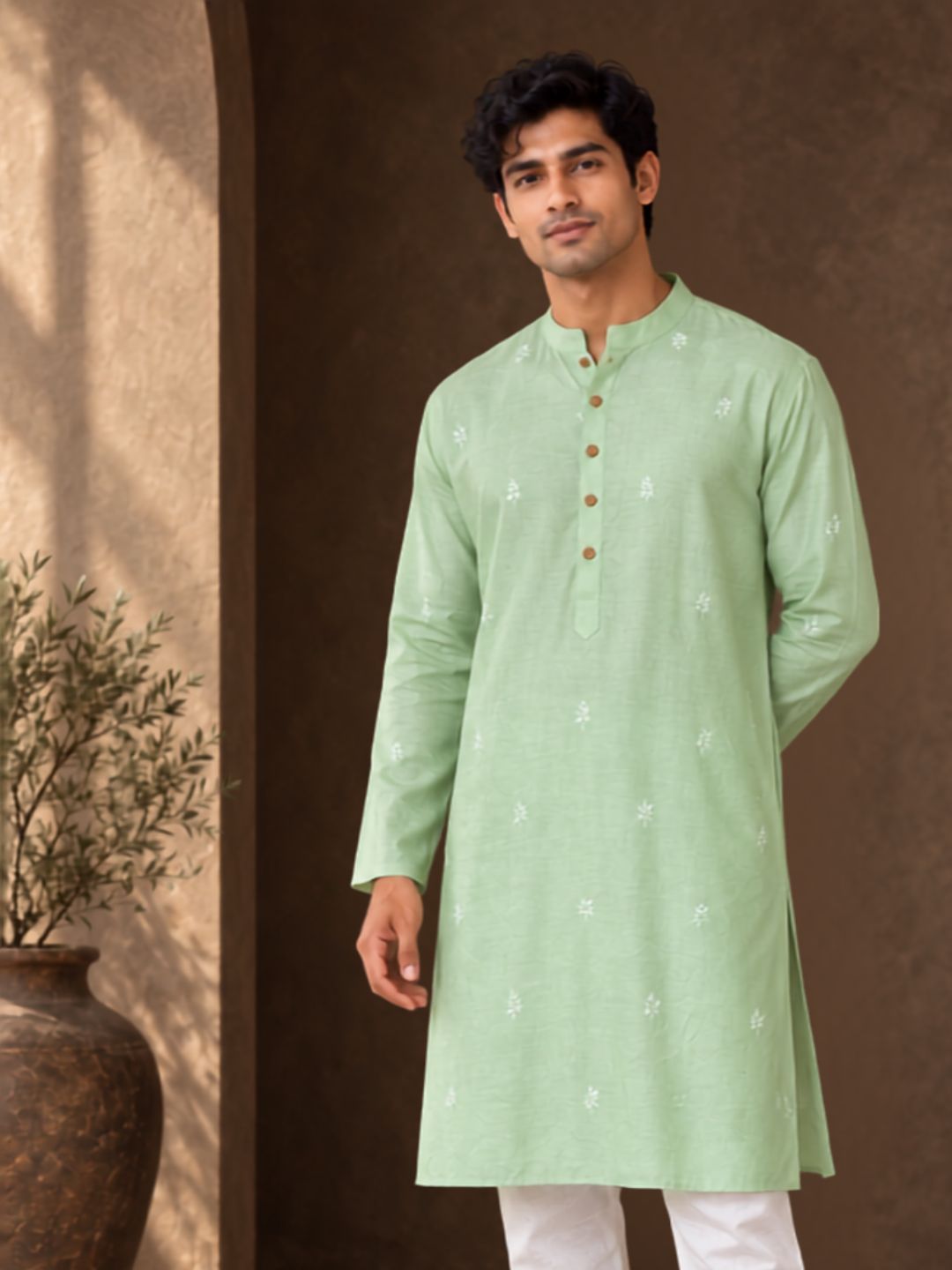 jade green festive silk kurta for men, breathable material to stay comfortable in all weather. diwali and wedding wear