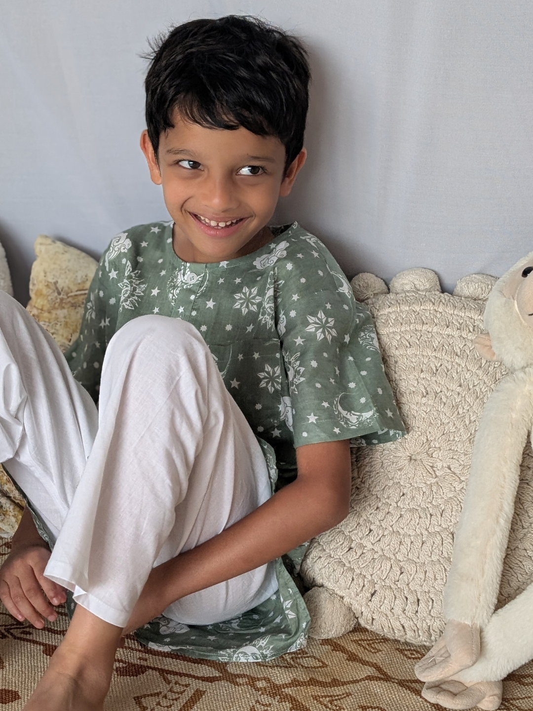 Cotton Night Suit for Kids | Nayantaara Sage Green