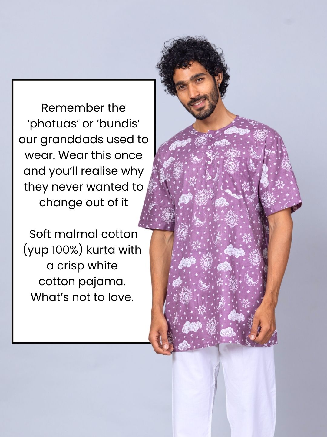 Nayantaara mauve men’s cotton night suit – soft sleepwear by Tura Turi