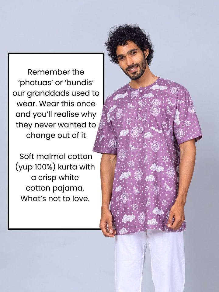 Nayantaara mauve men’s cotton night suit – soft sleepwear by Tura Turi