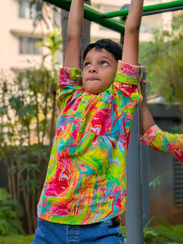 Holi print Kurta-Shirt for Boys, Men | Neon Holi