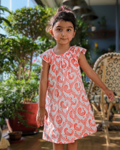 Cotton Malmal Dress | Pyaare Panchhi, Pink | 0-12Y