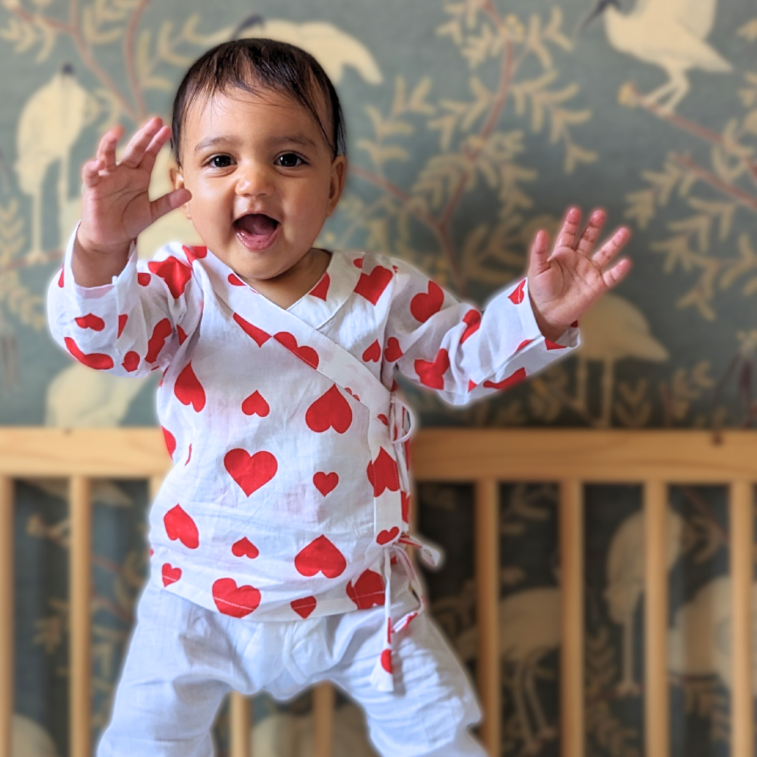 muslin cotton newborn baby jhabla baby bateaux heart set