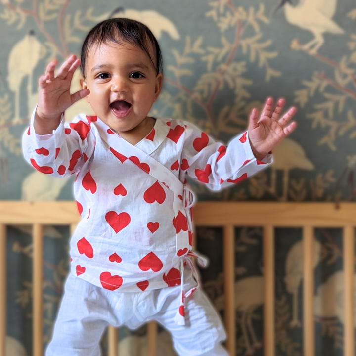 muslin cotton newborn baby jhabla baby bateaux heart set