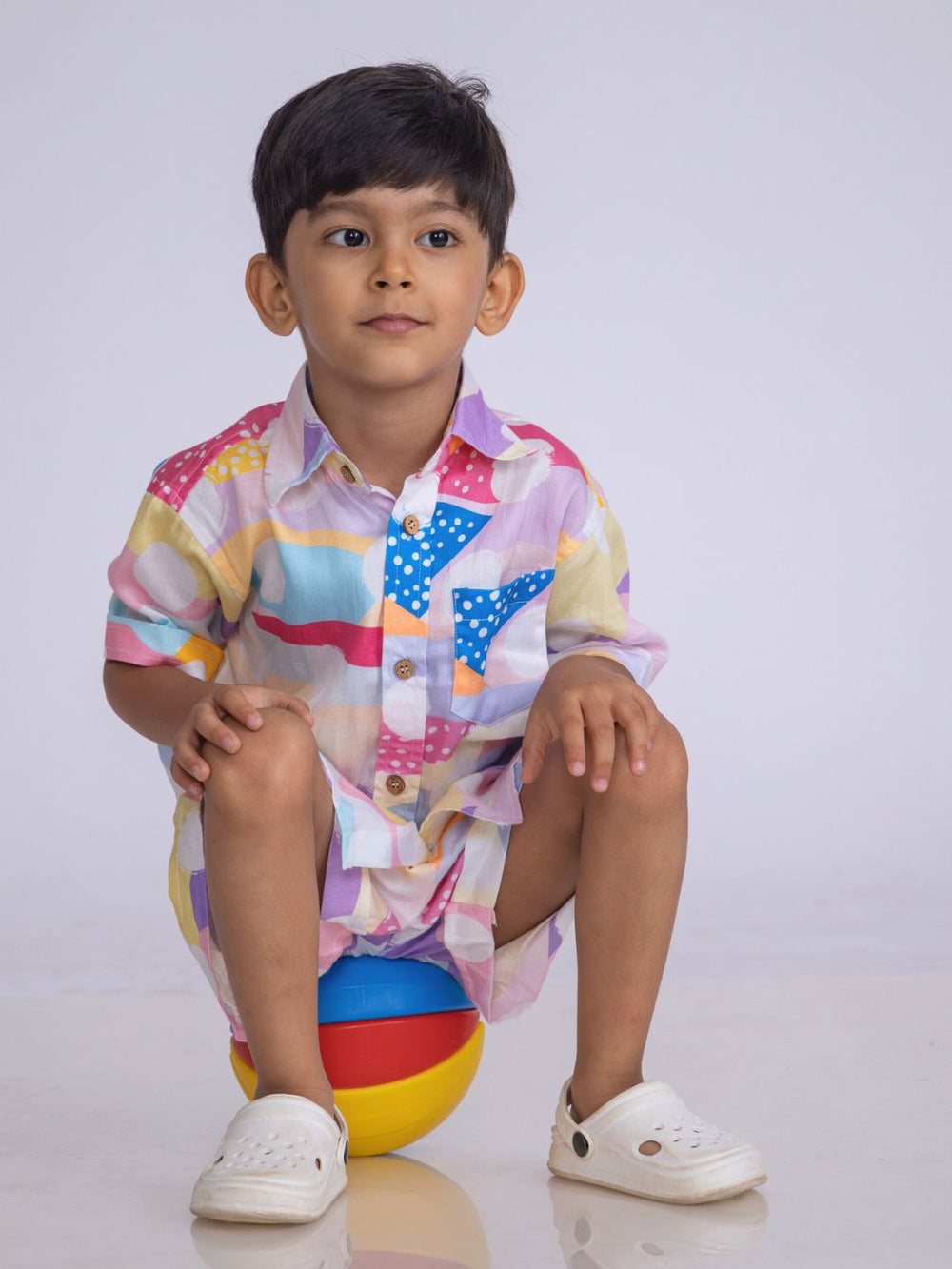 Boys' Cotton Shirt & Shorts Set – Pastel Polka Print | Playful Summer Outfit by Tura Turi