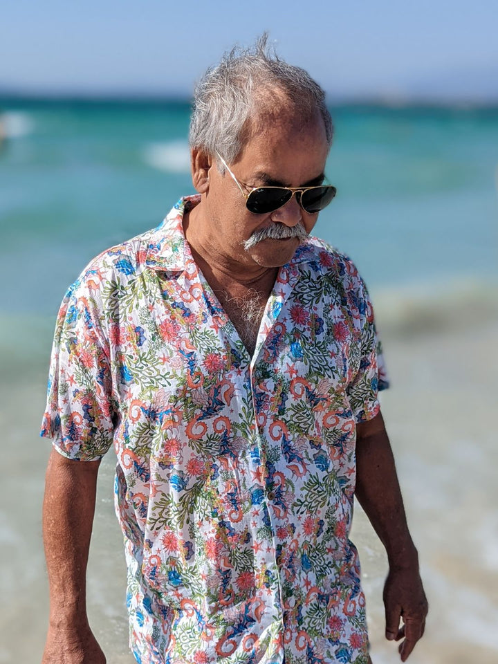 Sea Horse print men’s cotton shirt – breathable nautical shirt