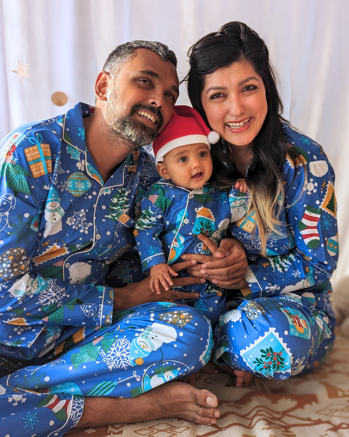 Cotton Night Suit, Men | Jingle Bells - Blue
