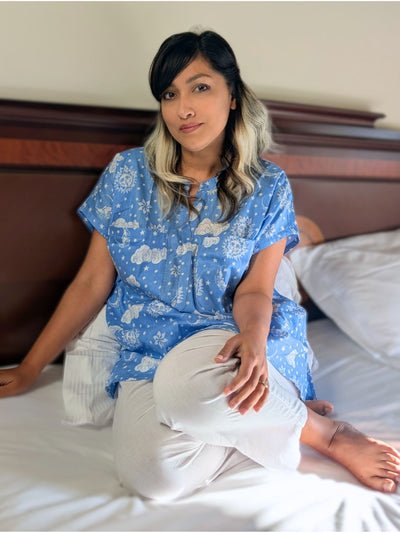 Women's Cotton 'No Bra' Night Suit | Nayantaara Blue