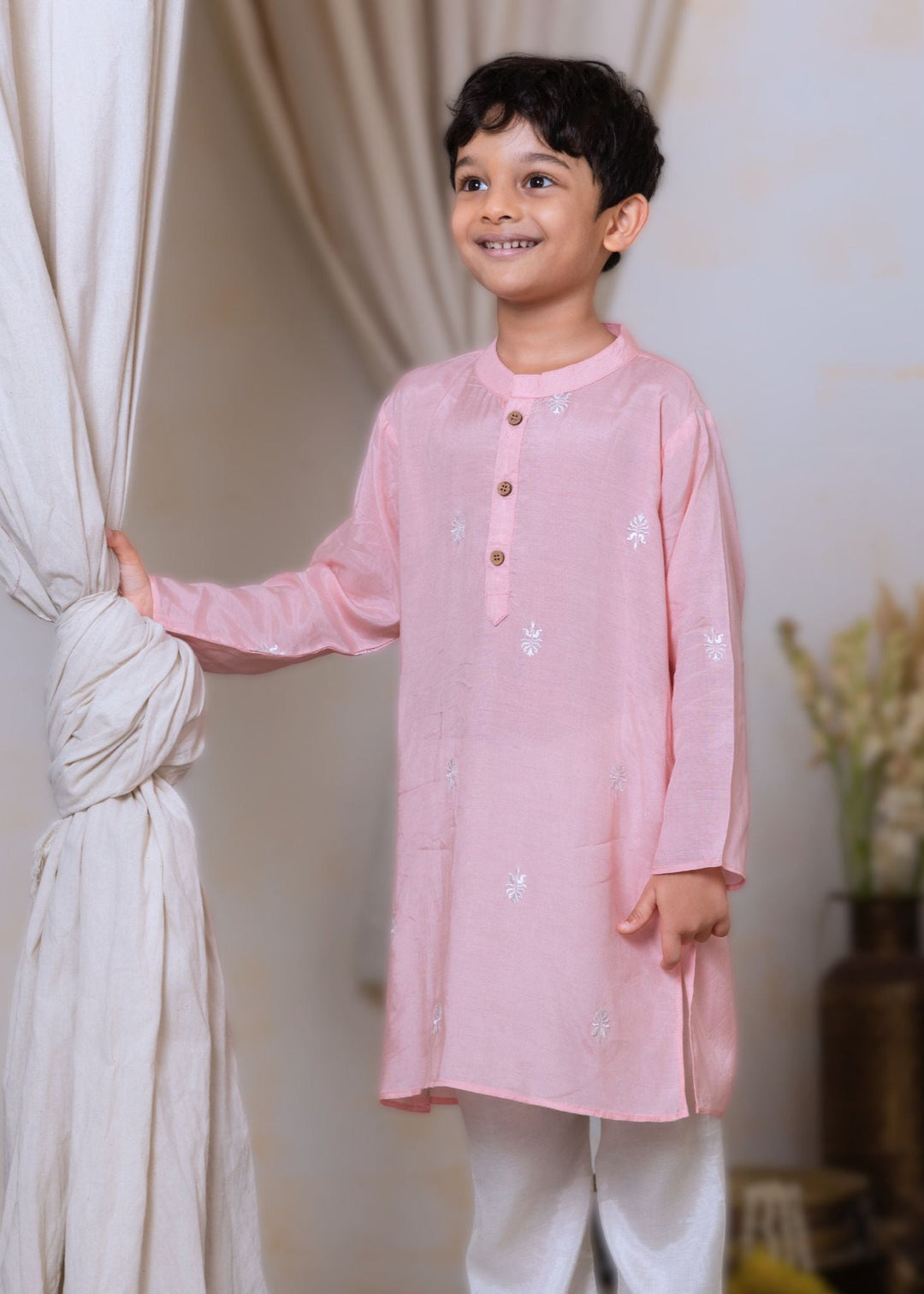 baby boy diwali silk kurta pink