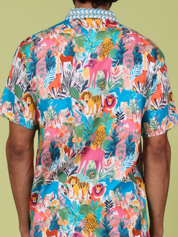 Men’s Cotton Shirt &amp; Shorts Set – Whimsical Forest Print | Summer Co-ord by Tura Turi