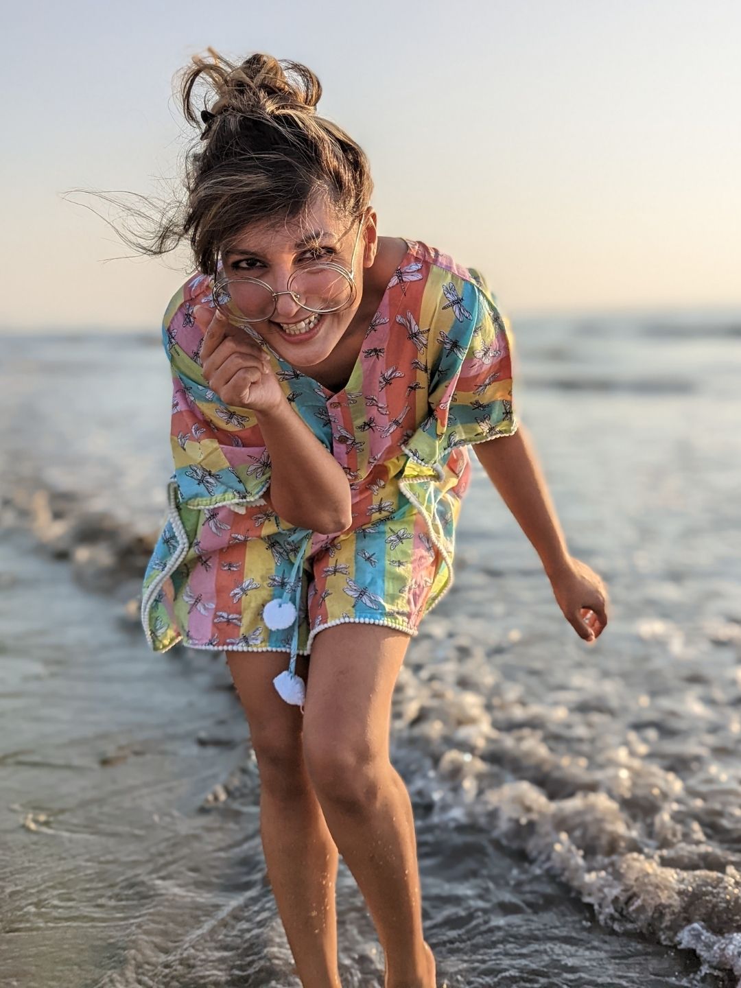 Dragonfly print cotton beach kaftan – nature-inspired summer kaftan