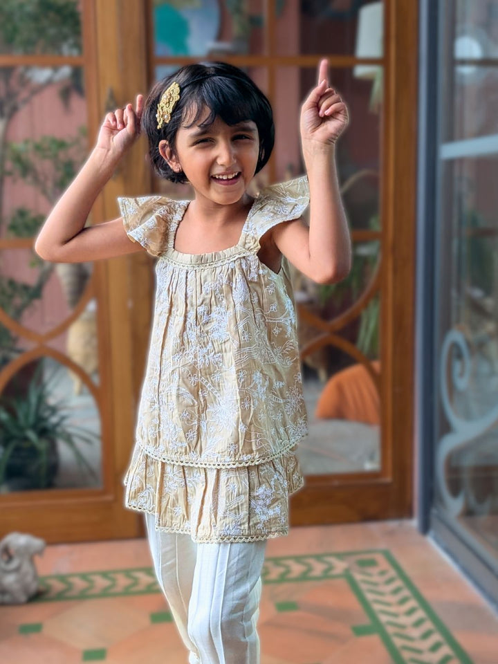 Girls Viscose Silk Embroidered Kurti-Salwar Set | Chandrika