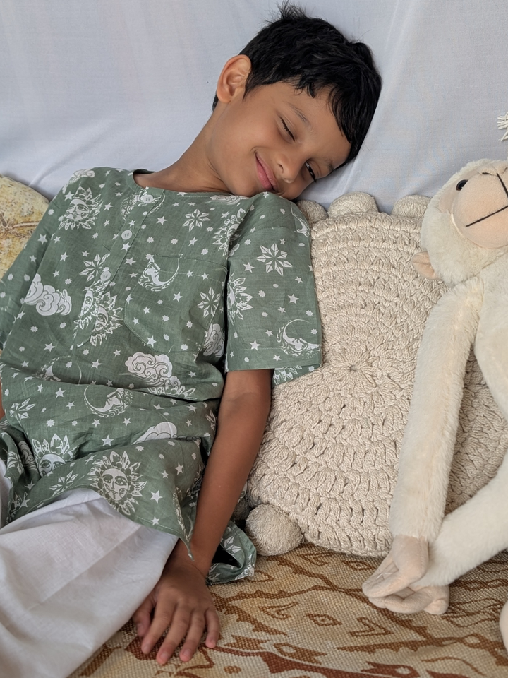 Cotton Night Suit for Kids | Nayantaara Sage Green
