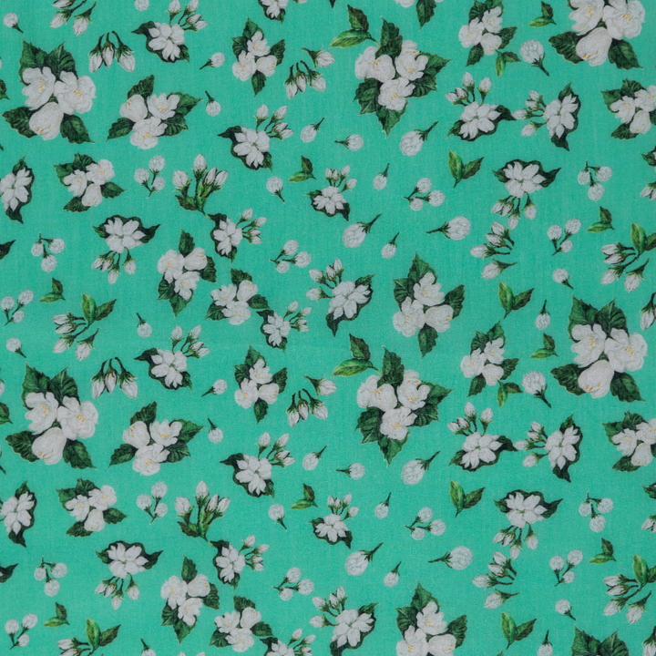 Cotton Malmal Fabric | Turquoise Jasmine