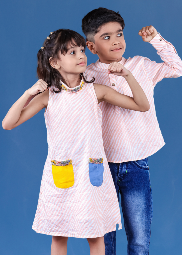 Cotton Girls Halter Neck Dress | Leheriya Peach