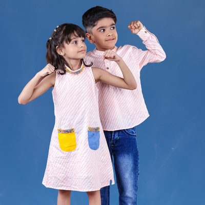 Malmal A-Line Dress for Girls | Leheriya Peach