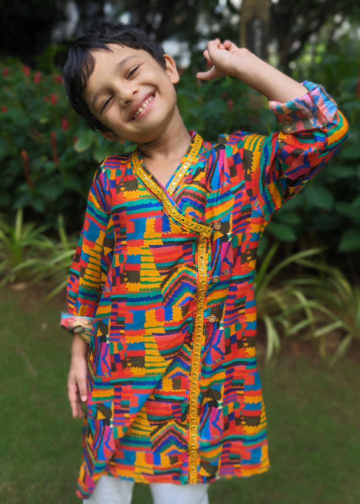 Viscose Silk Boys Angrakha Kurta | Makeba