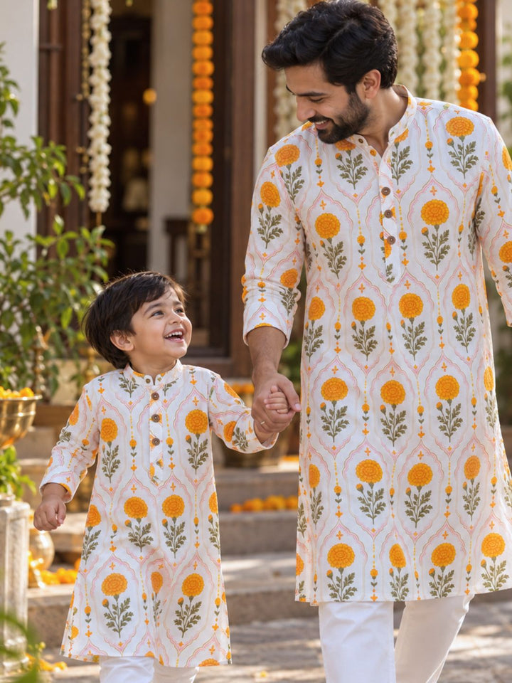 Soft cotton mulmul Gendaphool kurta, available from 1–2 years to adult XXL
