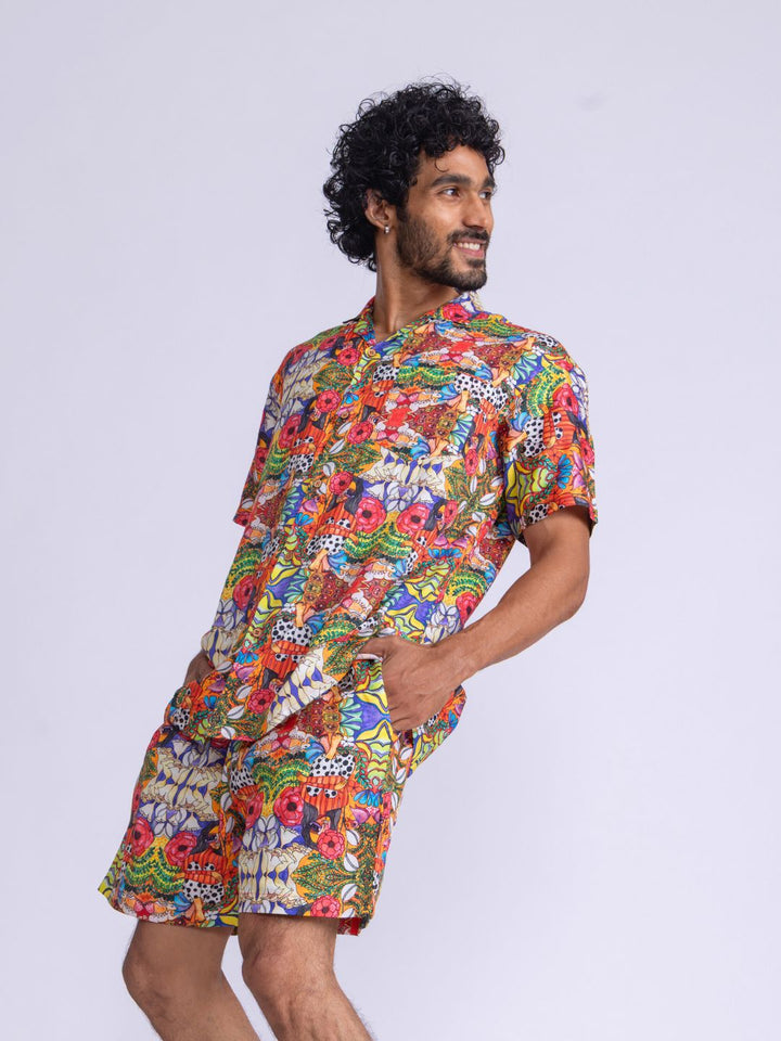 Men’s Cotton Shirt &amp; Shorts Set | Ruby