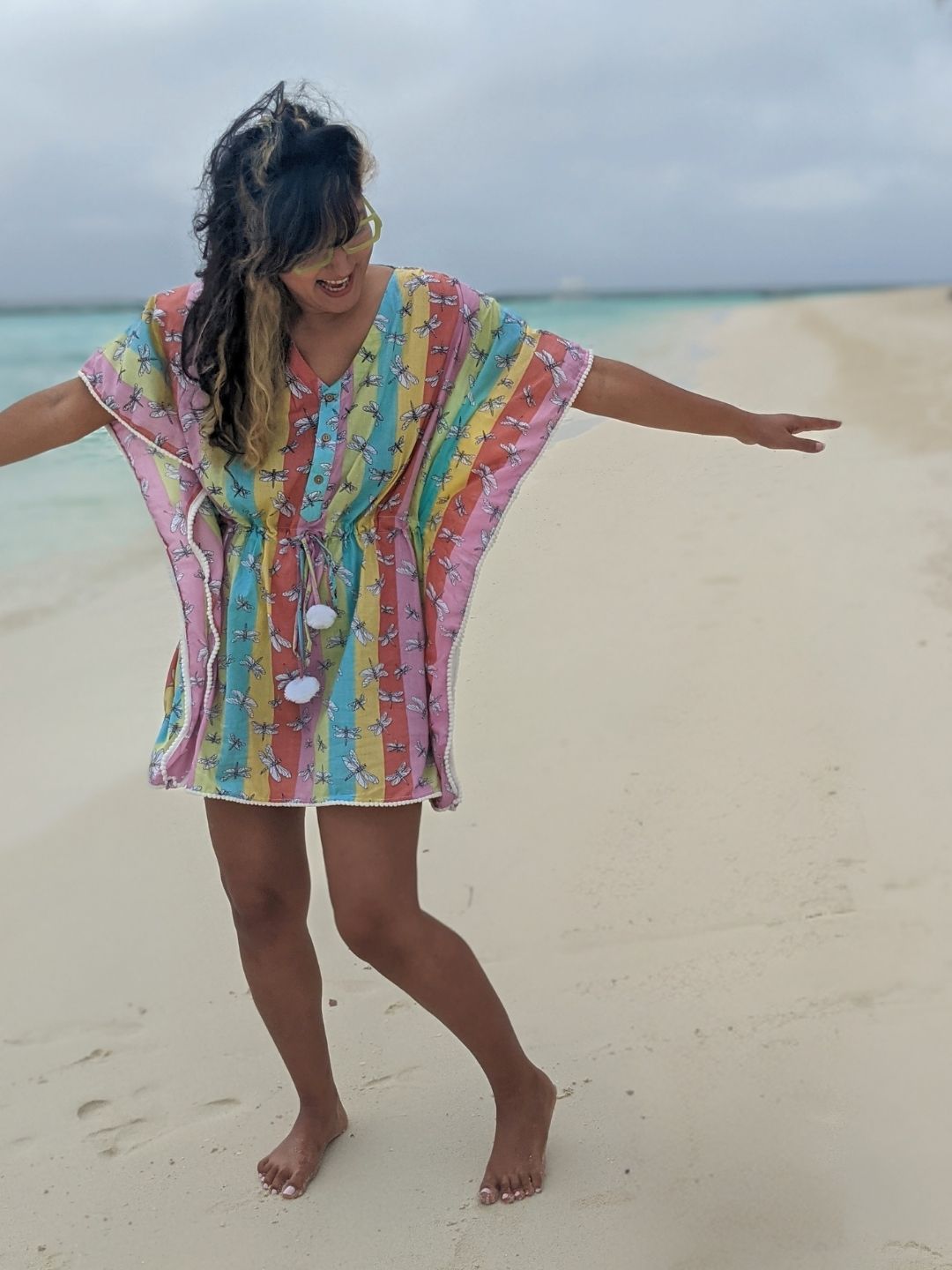 Dragonfly print cotton beach kaftan – nature-inspired summer kaftan
