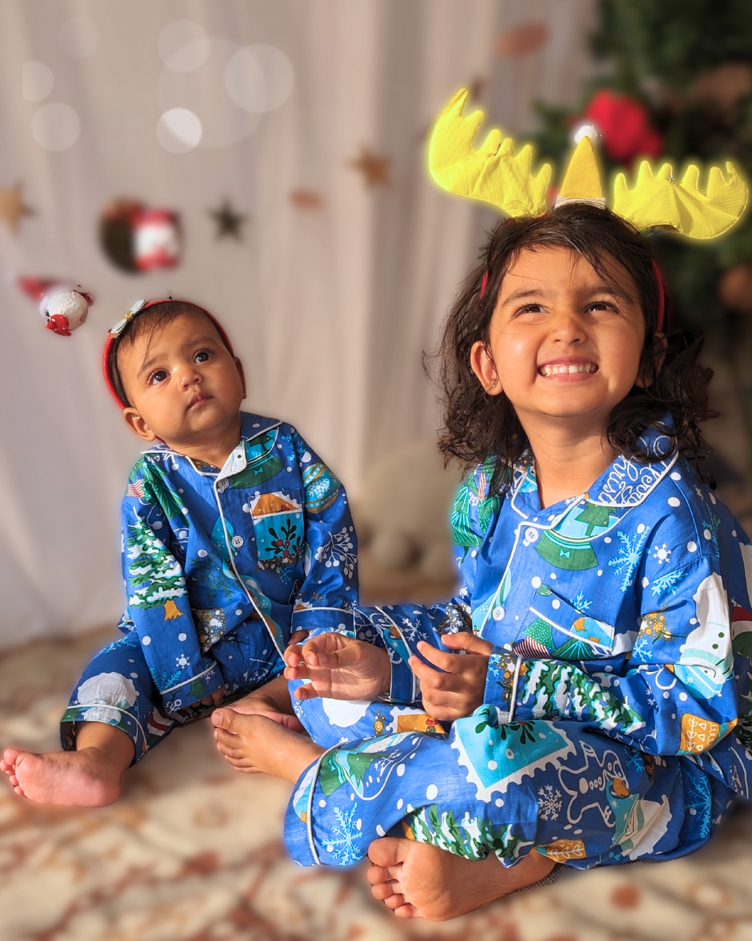 Cotton Night Suit for Kids | Jingle Bells - Blue