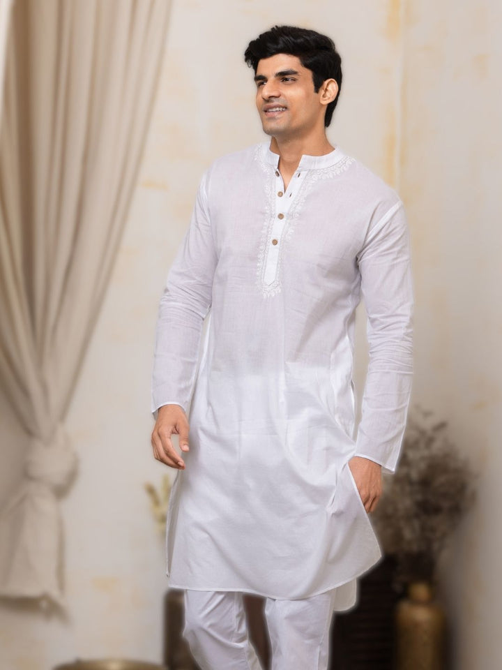 White Self-Embroidered Men&