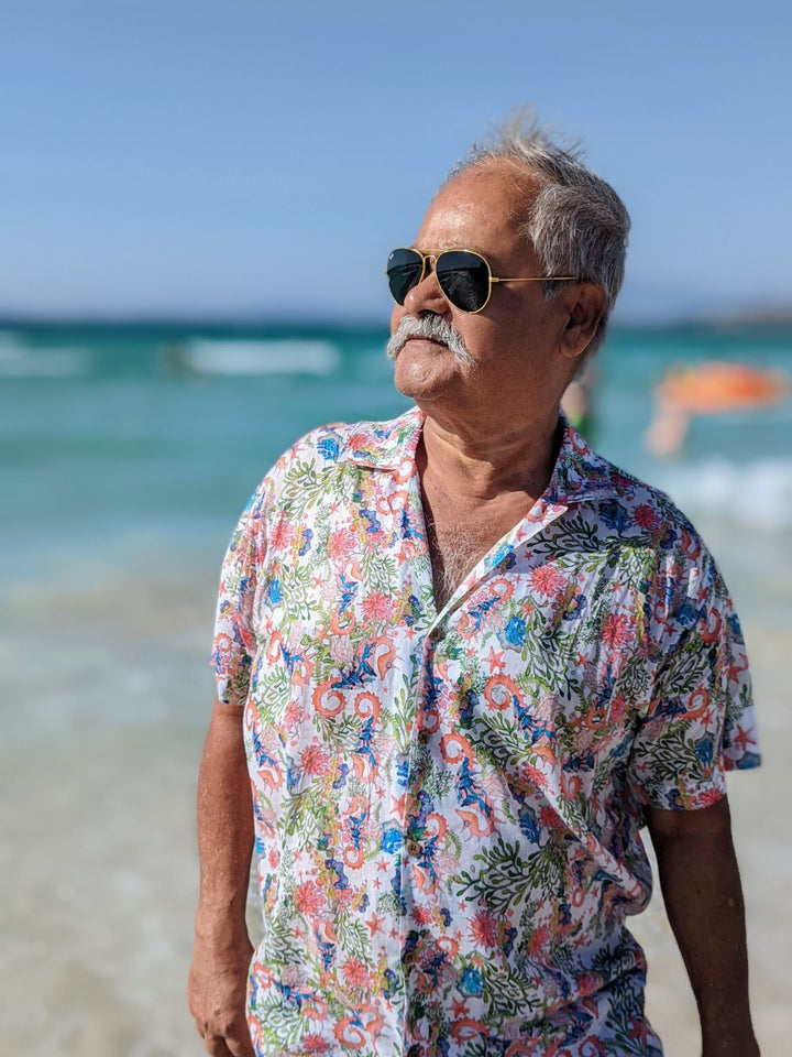 Sea Horse print men’s cotton shirt – breathable nautical shirt