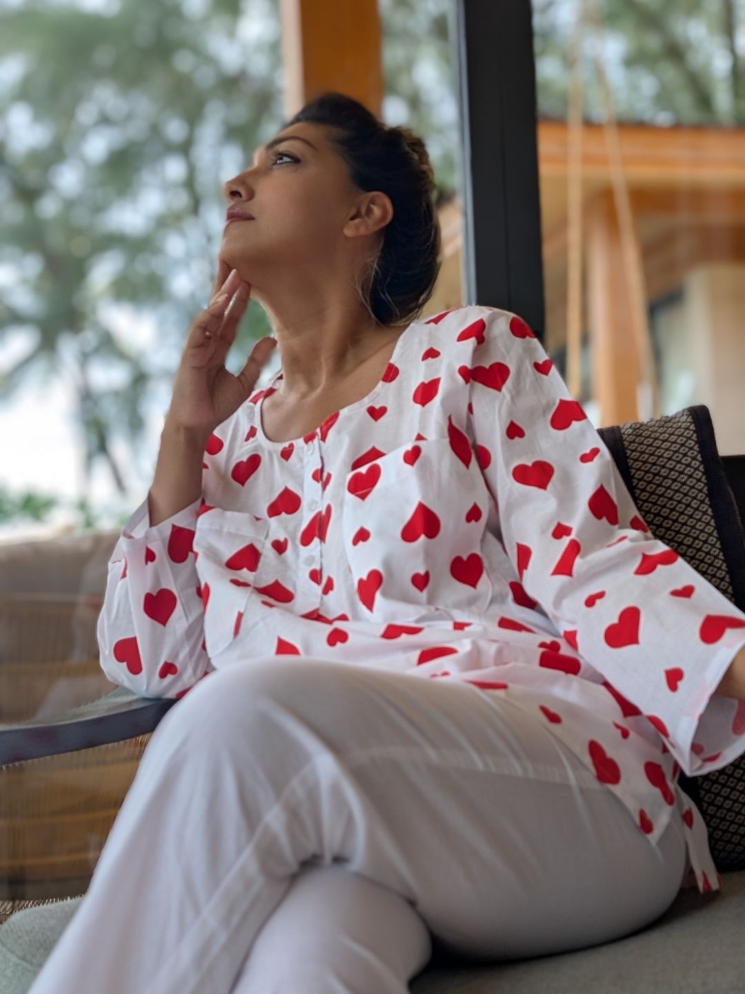 No Bra Needed Cotton Loungewear Set for Women Hearts – Tura Turi