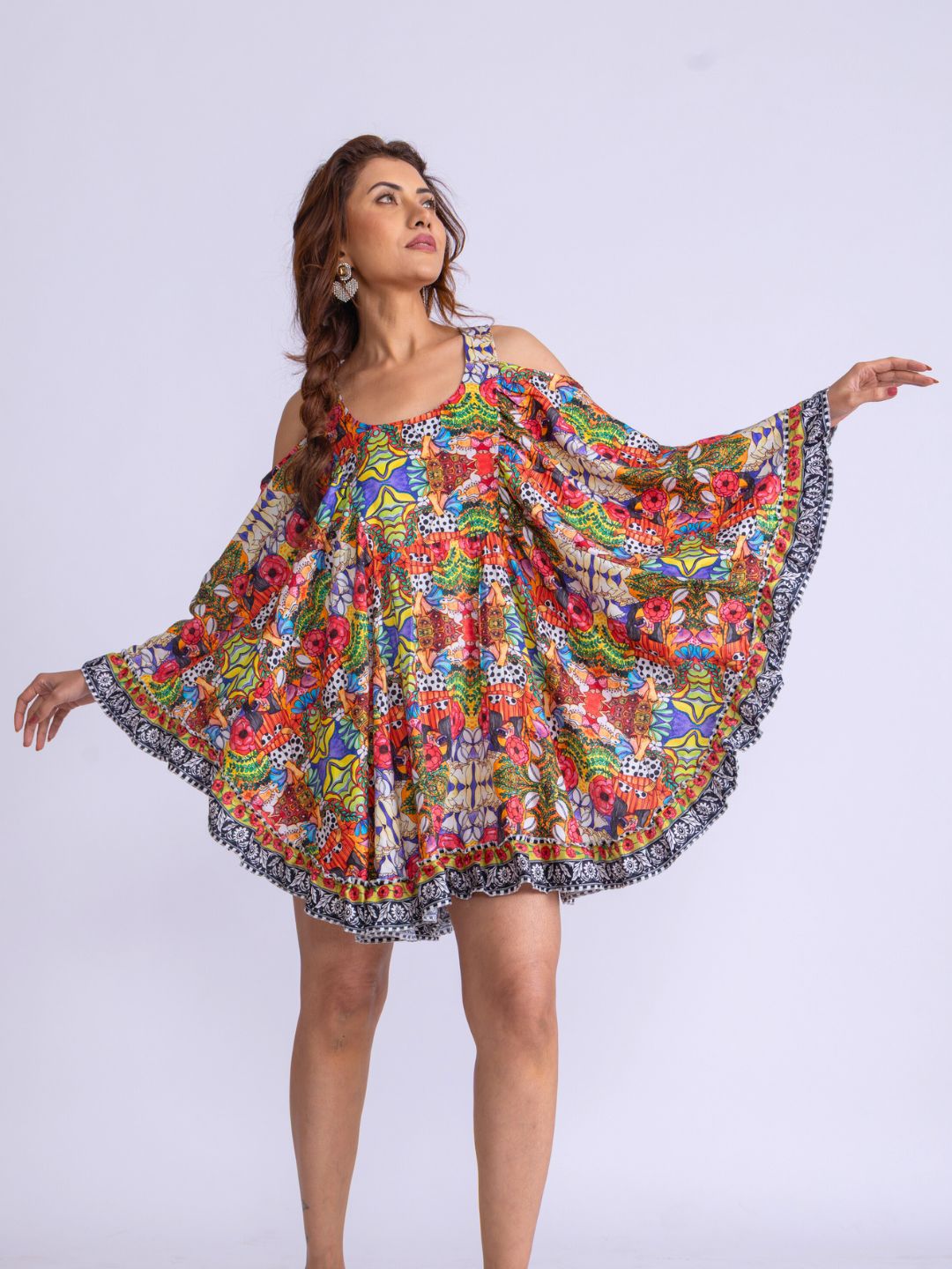 Women’s Cotton Cold-Shoulder Kaftan Dress – Ruby Print | Bold Summer Style by Tura Turi