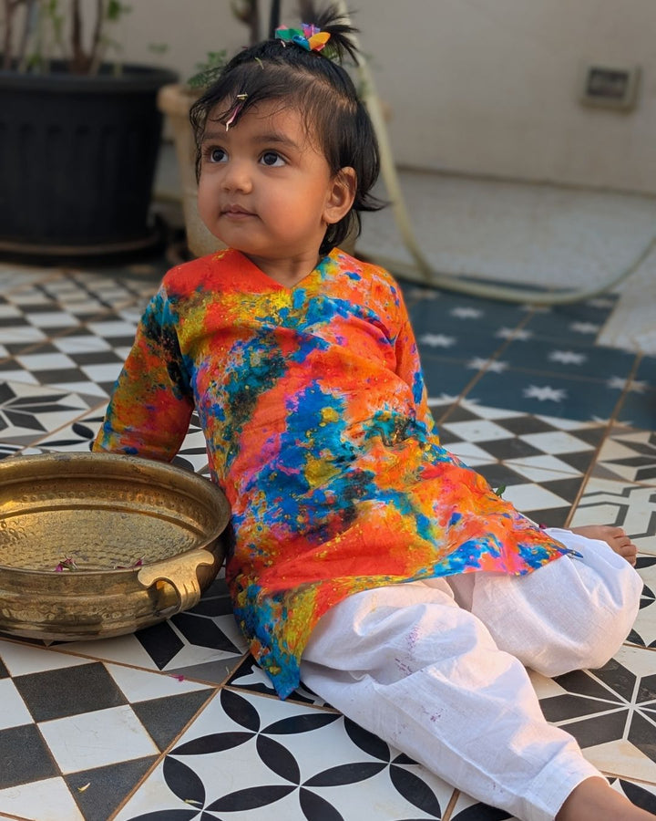 Holi print Cotton Kurta for Girls, Women | Gulaal
