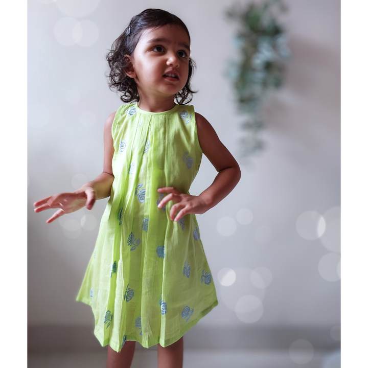 Embroidered Mal Cotton Dress | Rose Green | 1-12Y