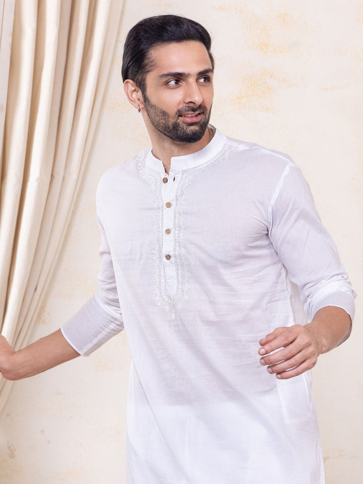 White Self-Embroidered Men&