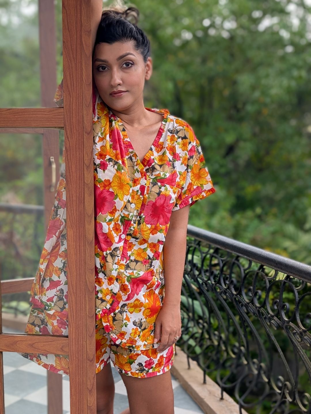 Women's 'No Bra' Night Suit Shorts Set | Hibiscus