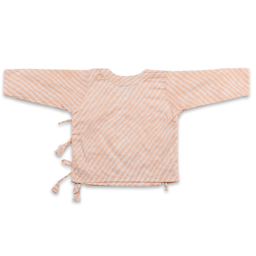 Leheriya peach cotton muslin baby angrakha jhabla for newborns – Tura Turi