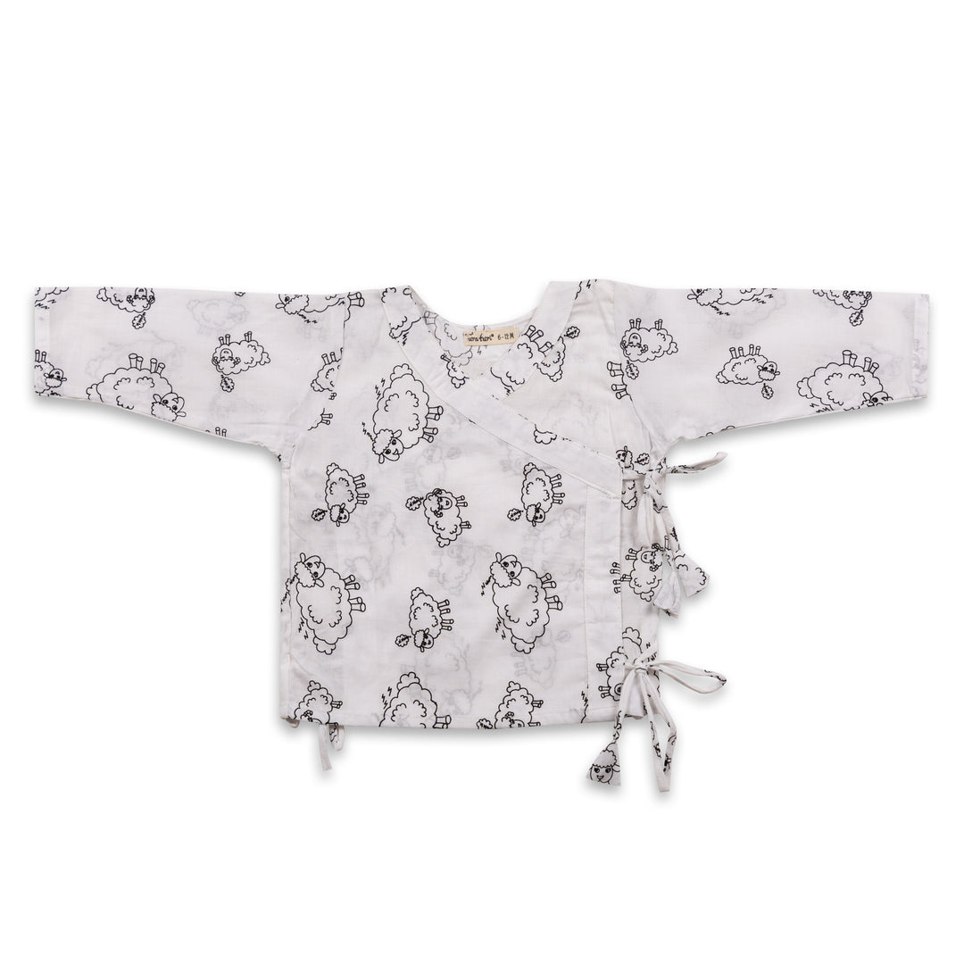 Counting Sheep print cotton muslin baby angrakha jhabla for newborns – Tura Turi