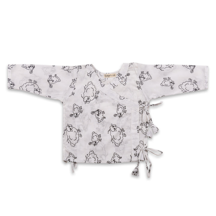 Counting Sheep print cotton muslin baby angrakha jhabla for newborns – Tura Turi