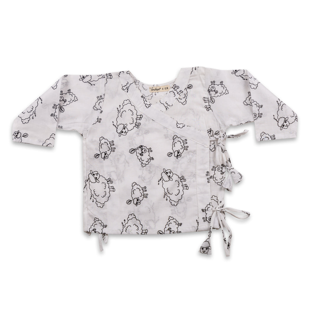 Counting Sheep print cotton muslin baby angrakha jhabla for newborns – Tura Turi