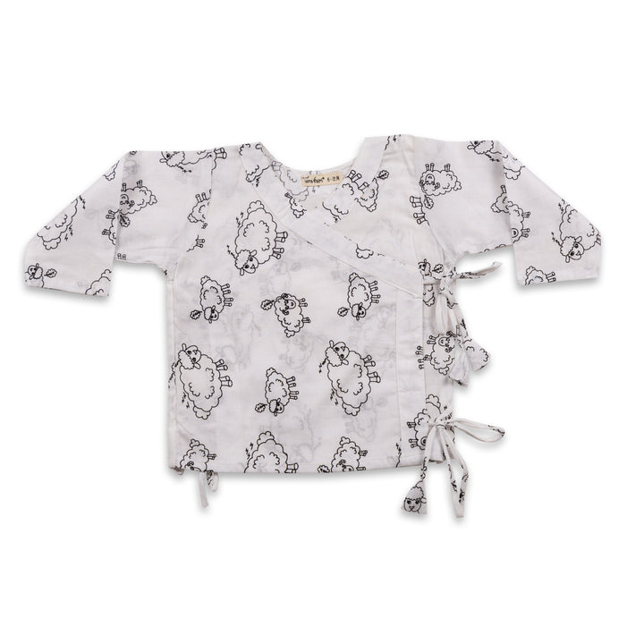 Counting Sheep print cotton muslin baby angrakha jhabla for newborns – Tura Turi
