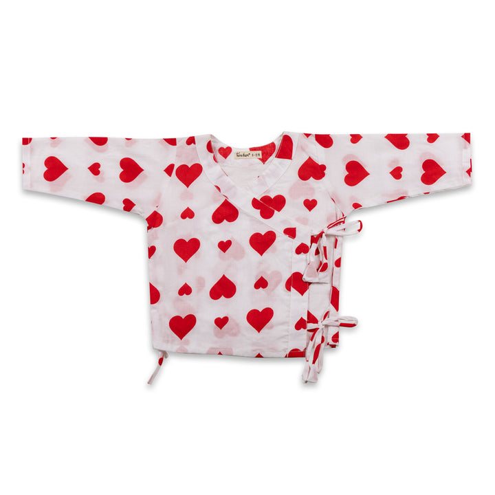 Hearts print cotton muslin baby angrakha jhabla for newborns – Tura Turi