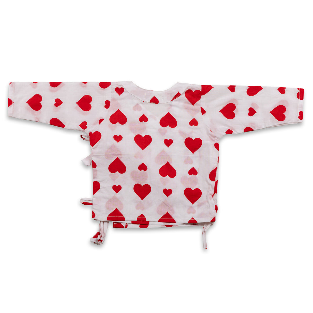 Hearts print cotton muslin baby angrakha jhabla for newborns – Tura Turi